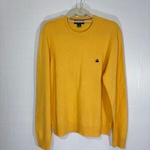 Brooks Brothers Scottish Lambswool Yellow‎ Sweater Mens Crewneck Pullover Size L